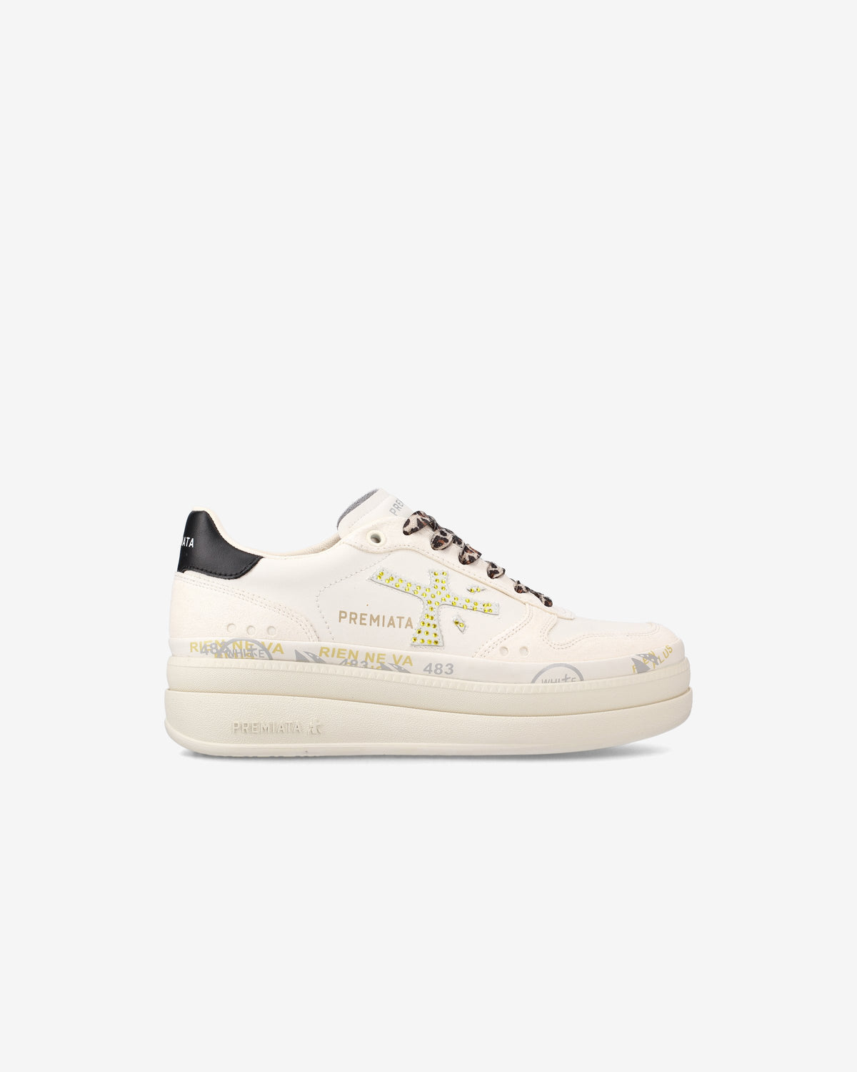 PREMIATA MICOL6794 関税送料込 Sneakers Premiata Donna in Camoscio Bianco, Lacci Maculati H
