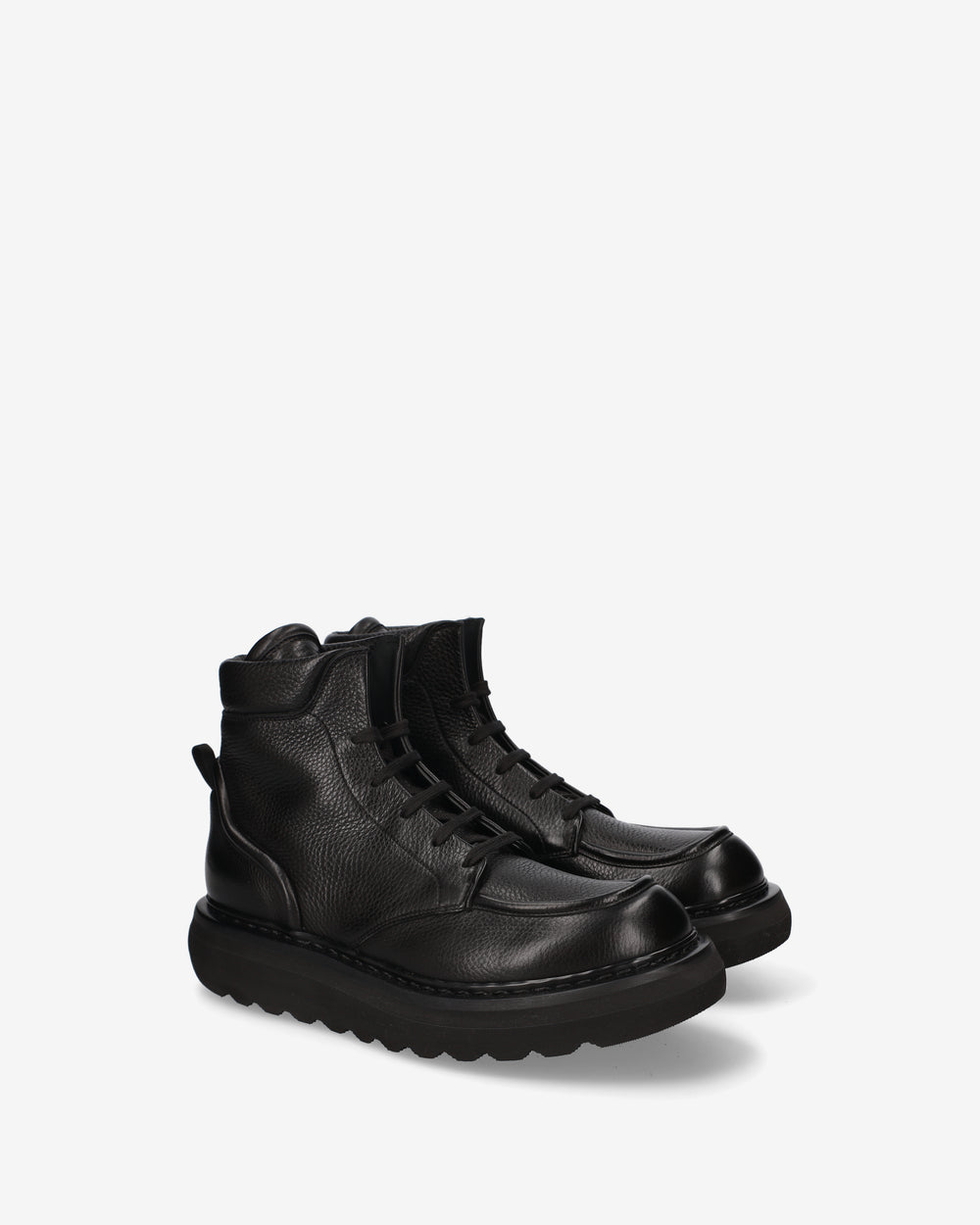 Black leather lace-up ankle boots
