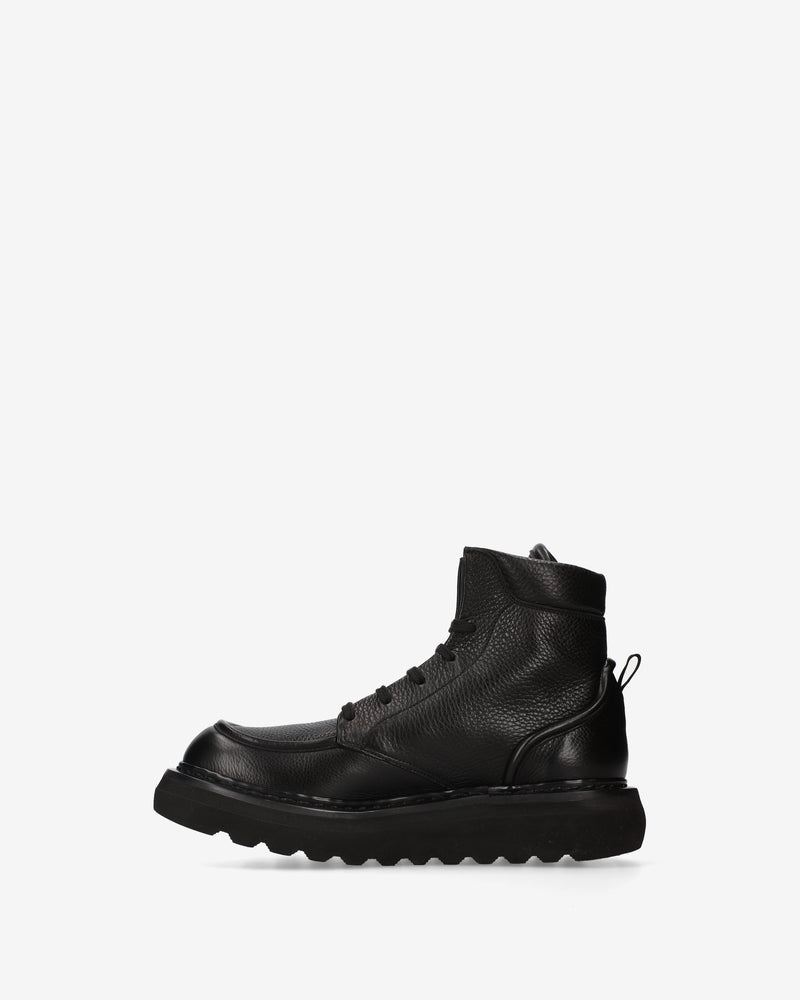 Black leather lace-up ankle boots