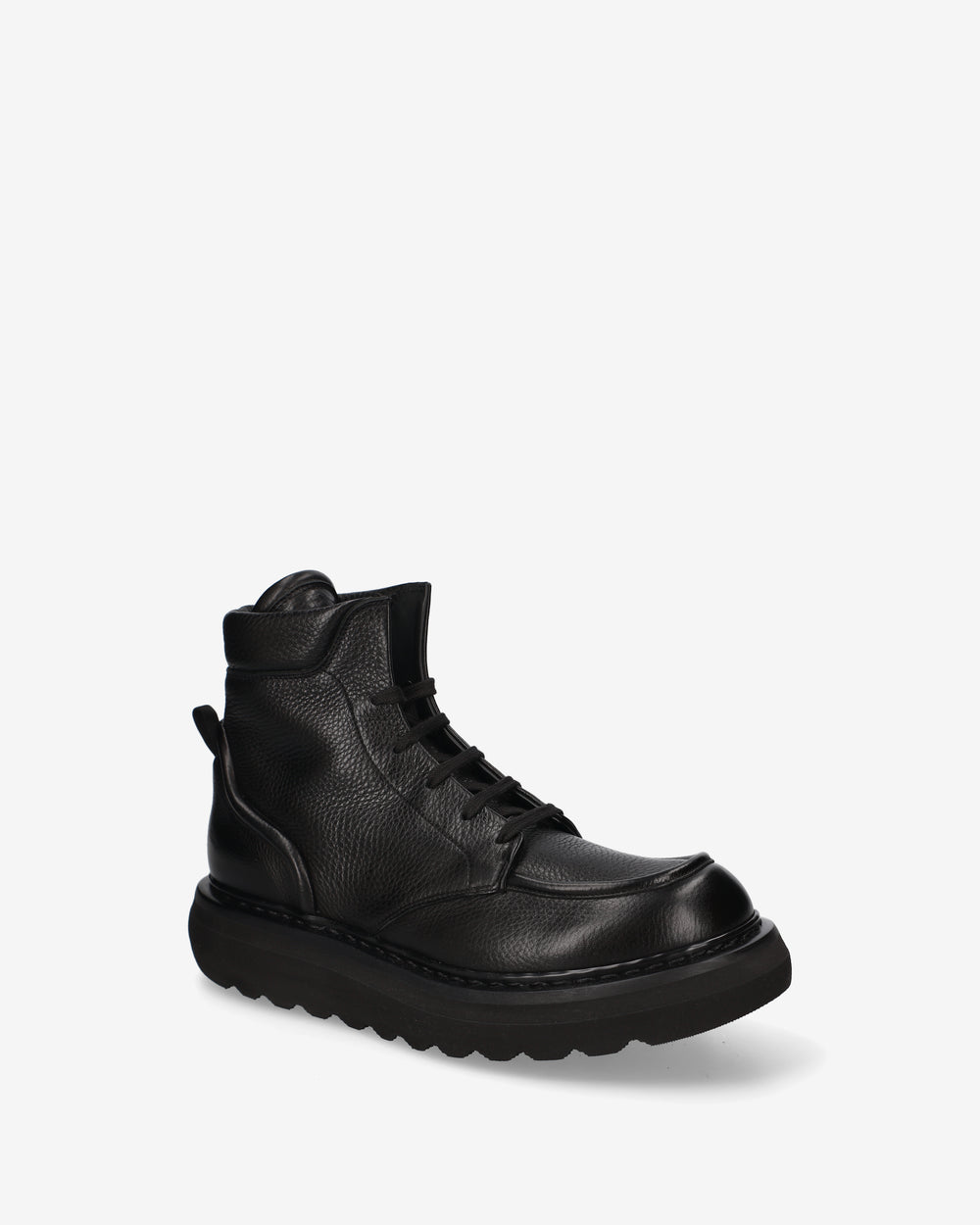 Black leather lace-up ankle boots