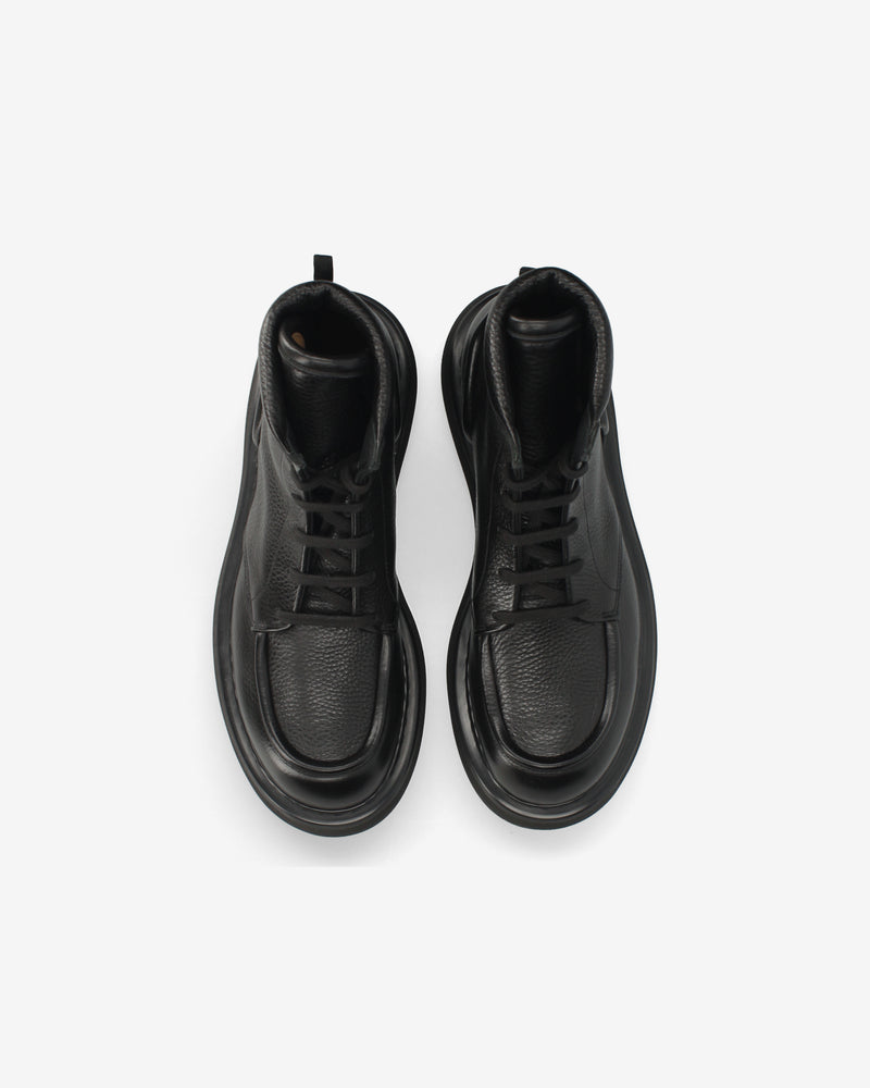 Black leather lace-up ankle boots