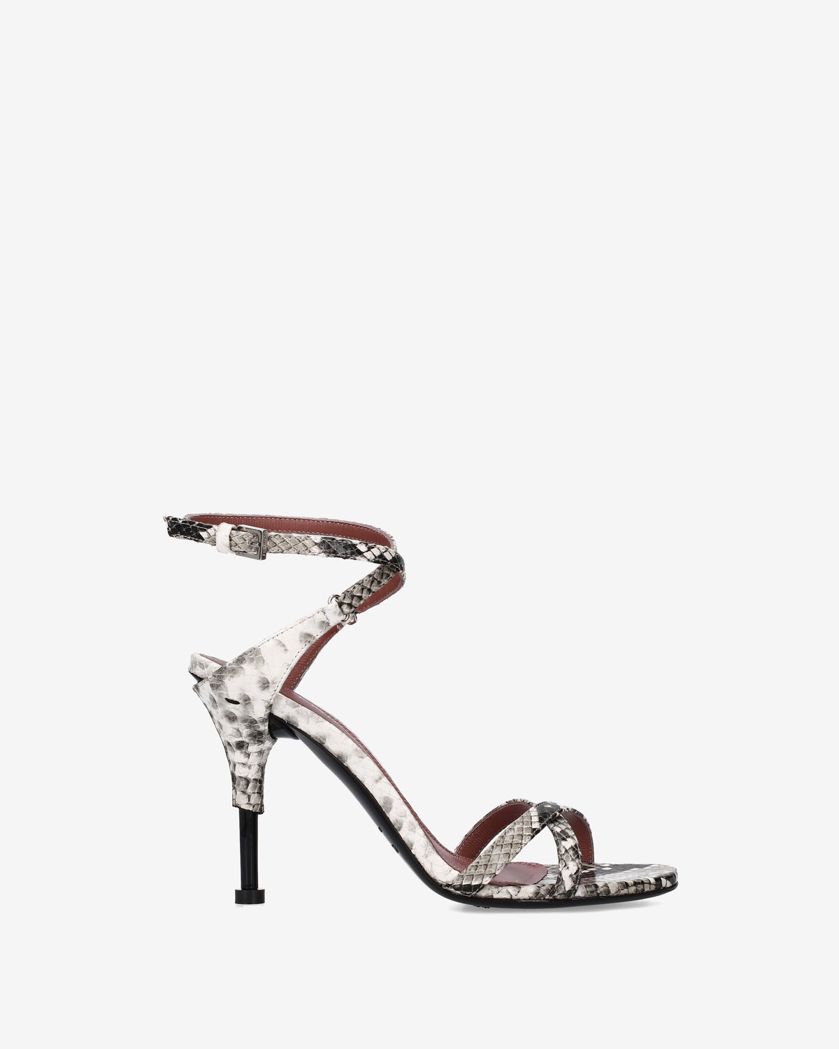 Python print leather heeled sandals