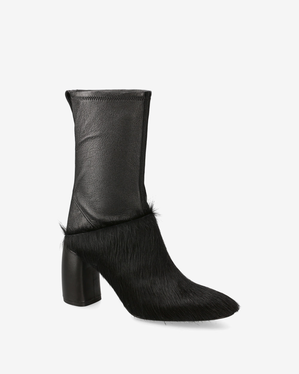 Black leather and ponyhide ankle boots