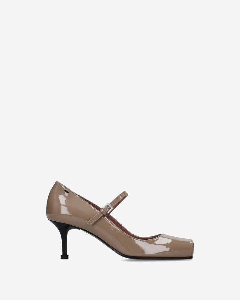 Beige Patent Leather Mary Jane Pumps