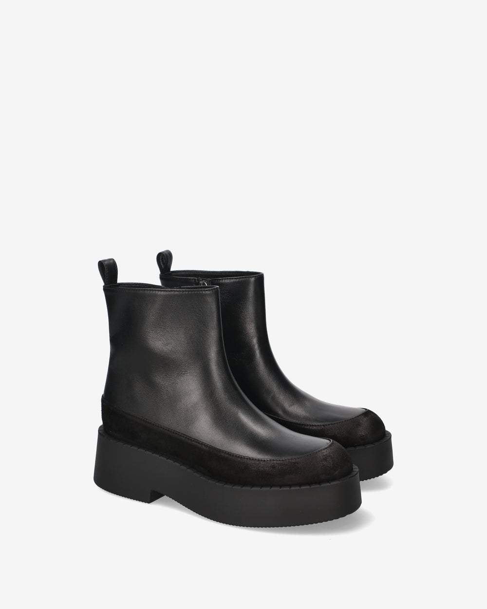 Leather and suede platform ankle boots