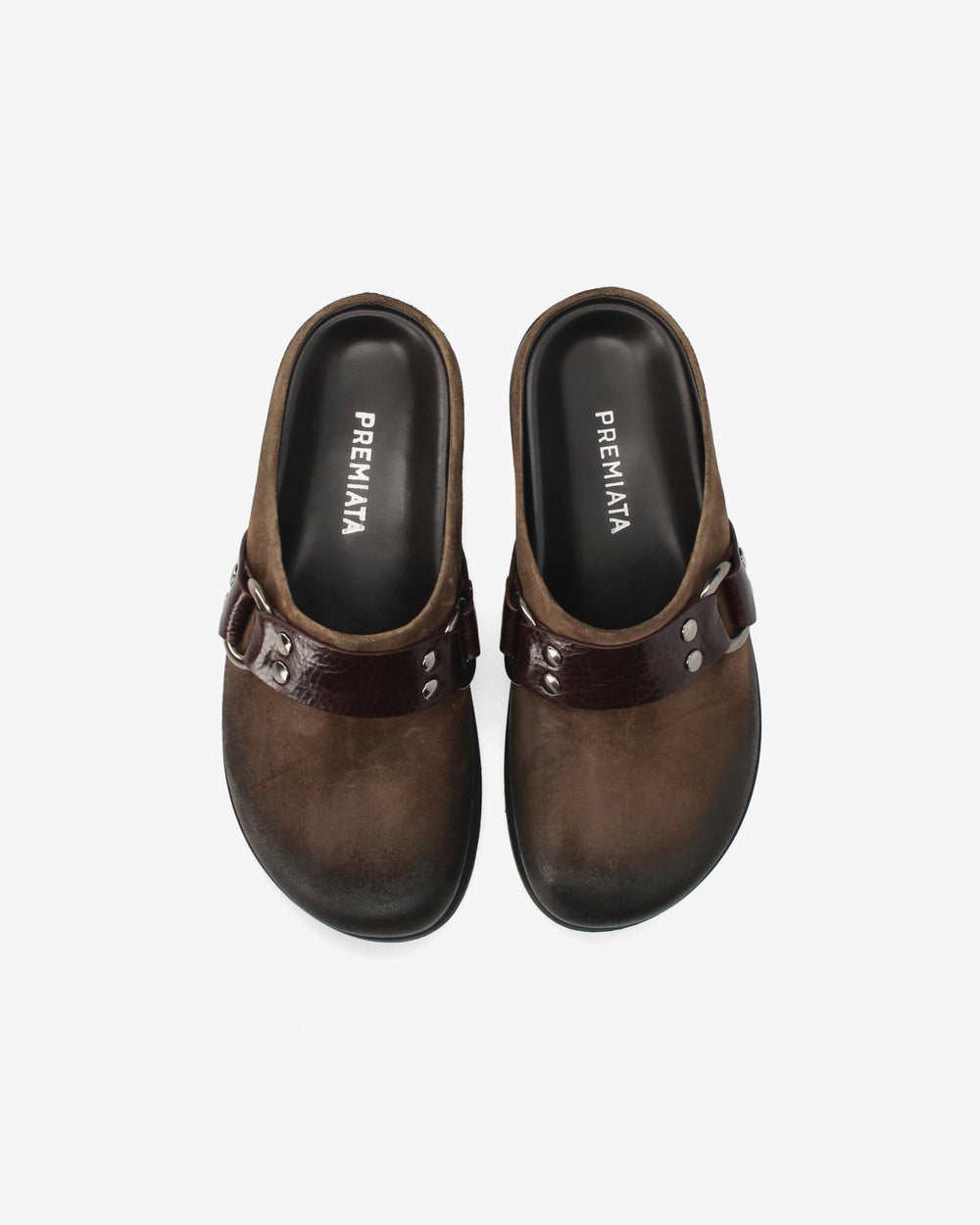 Brushed leather mules