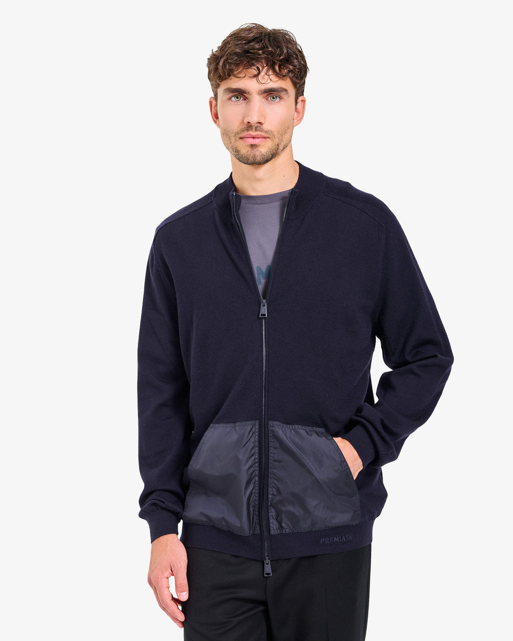 Maglia Full Zip Wool Blue