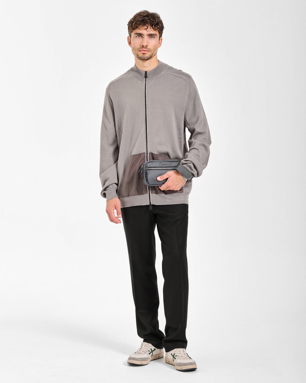 Maglia Full Zip Wool Taupe