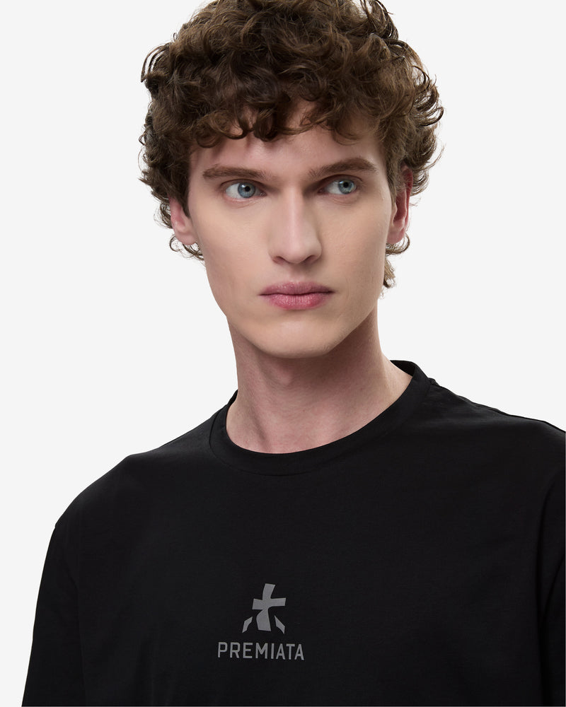 T-shirt nera in jersey con logo