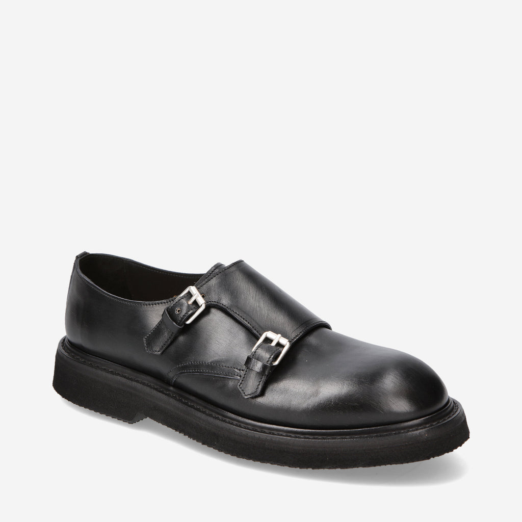Horse leather double-buckle shoes