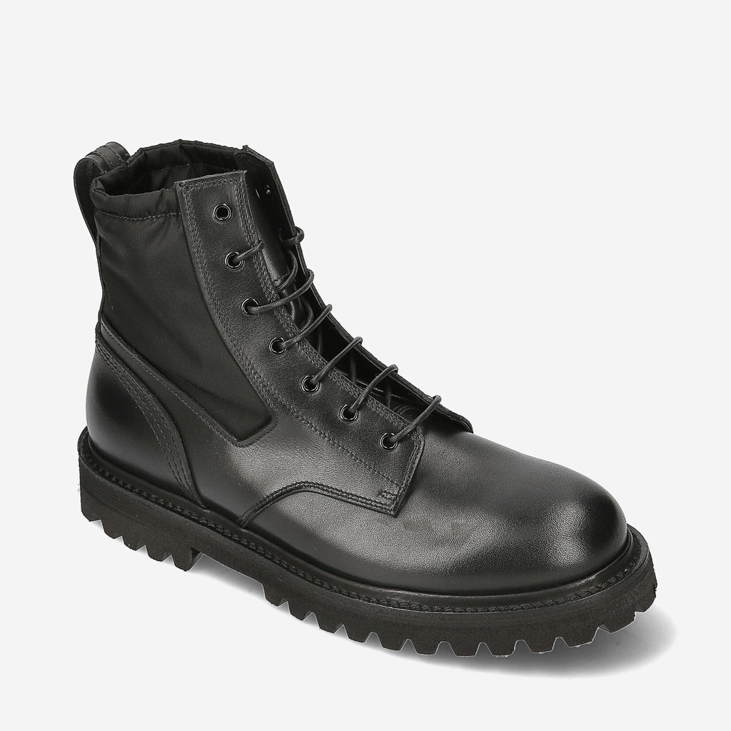 Calfskin and nylon combat boots