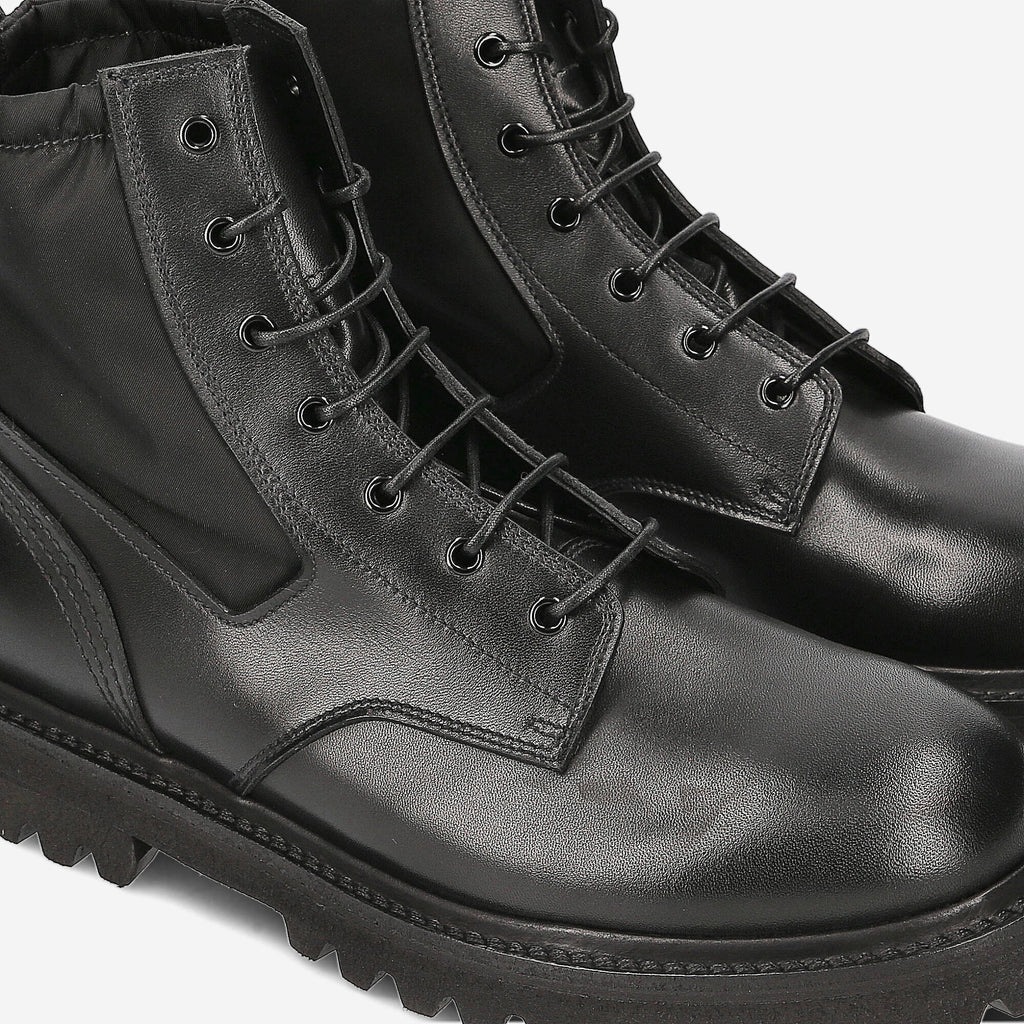 Calfskin and nylon combat boots