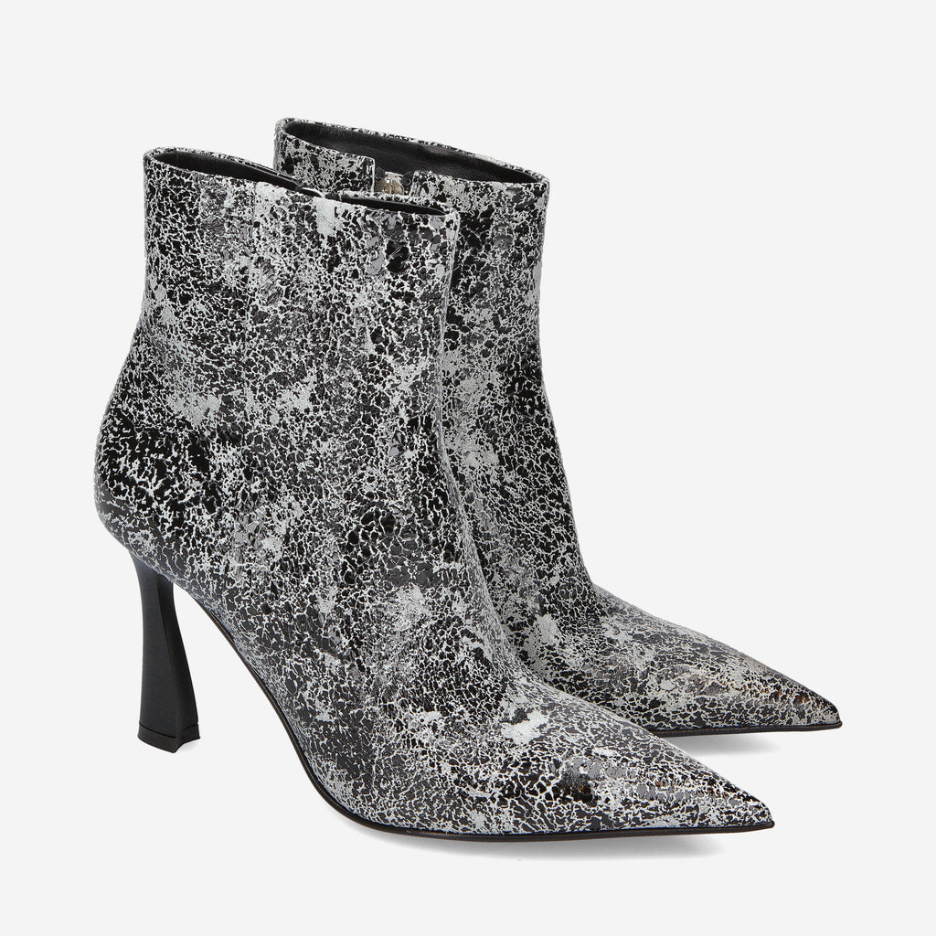 High-heeled leather booties